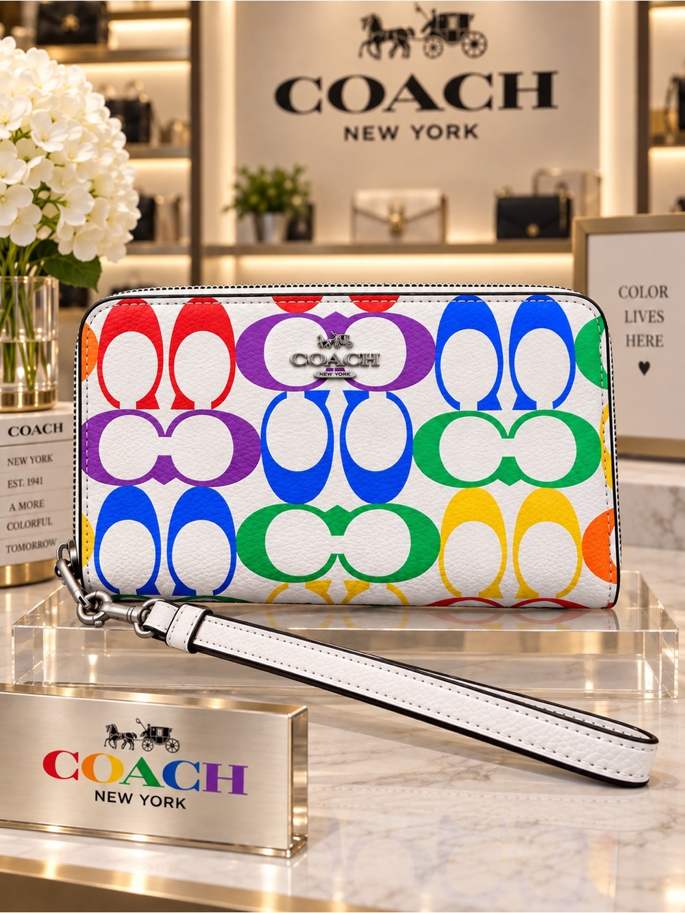 COACH Pride Rainbow Signature Canvas Zip Around Wristlet Wallet Limited Edition